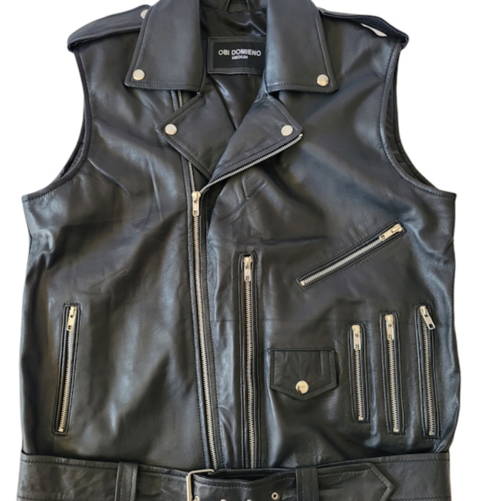 OBI DOMIENO BIKER BLACK LEATHER VEST